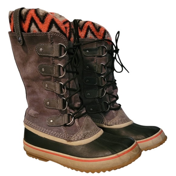 Sorel Joan Of Arctic Knit II Gray Suede Waterproof Warm Winter Snow Boots Wmns 7 - Picture 1 of 12